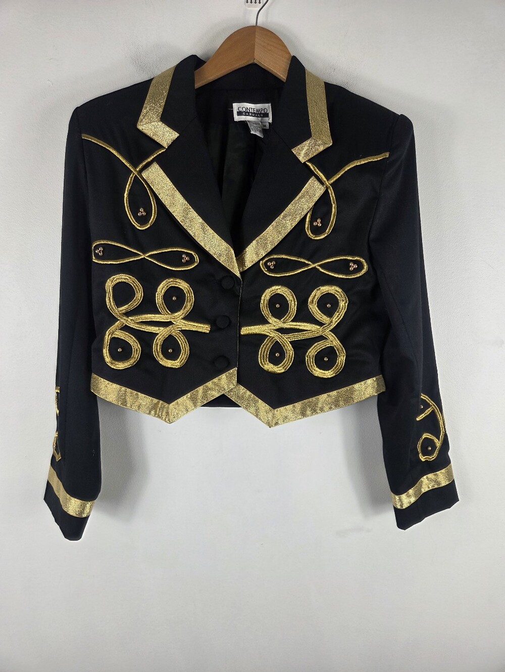 Contempo Casuals Vintage 90s Embroidered Beaded Crop Military Blazer Jacket